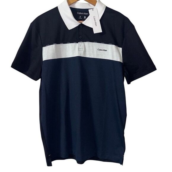 Calvin Klein Tape Logo Coloblock Polo dark sapphire medium new - Picture 1 of 11